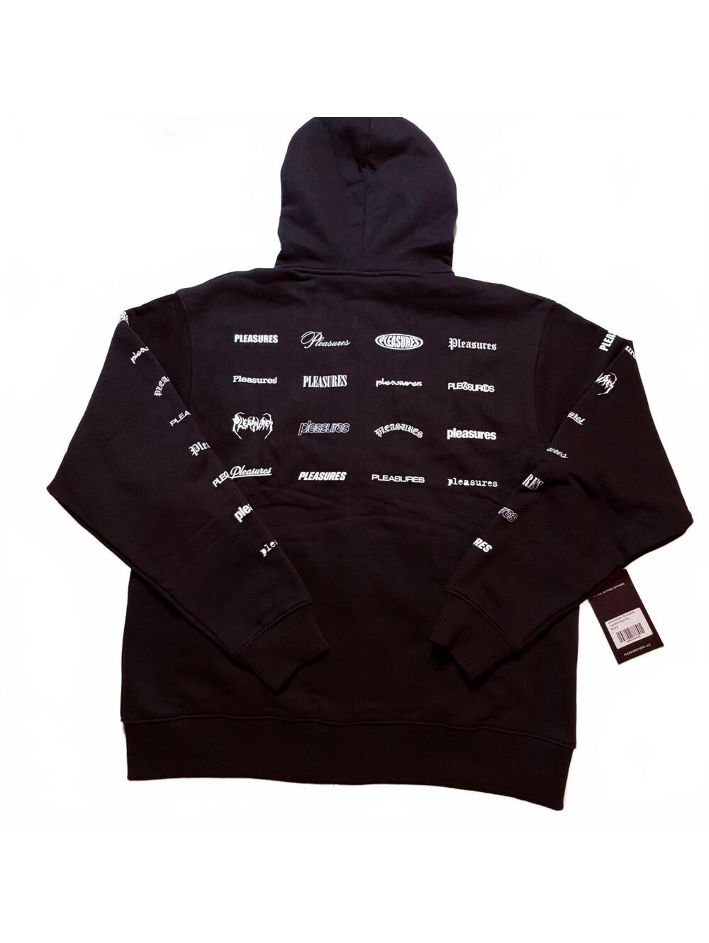 PLEASURES Woodmark Logo Zip Up Hoodie Black Size Large NWT